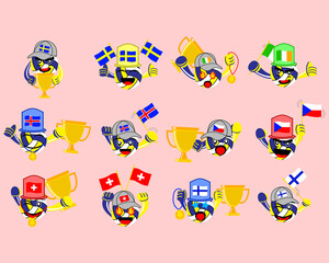 Illustration vector graphic cartoon character of an icon set of volleyball players and supporters of Sweden, Ireland, Norway, Czech, Switzerland, and Finland