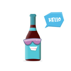 vector funny cartoon red wine bottle character with sunglasses isolated on white background. funky smiling glass wine bottle character design template for wine menu or wine map.