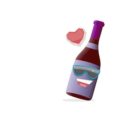 vector funny cartoon red wine bottle character with sunglasses isolated on white background. funky smiling glass wine bottle character design template for wine menu or wine map.