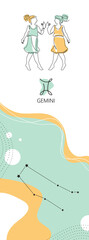 Zodiac background. Gemini constellation. Air element. One line.