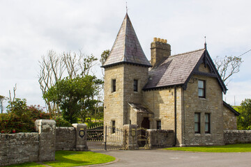 Fototapeta na wymiar 28 August 2019 The Gate Lodge of the Classibawn Castle estate and grounds in Cliffoney County Sligo Ireland. Once the home of the late Lord Louis Mountbatten who was murdered by the IRA in Mullaghmore