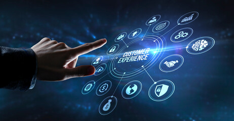 Internet, business, Technology and network concept. CUSTOMER EXPERIENCE inscription, social...