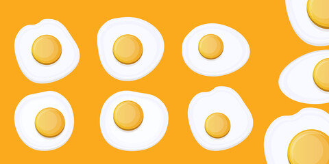fried egg set isolated on orange background. Fried egg icon collection. Good morning concept background or horizontal banner