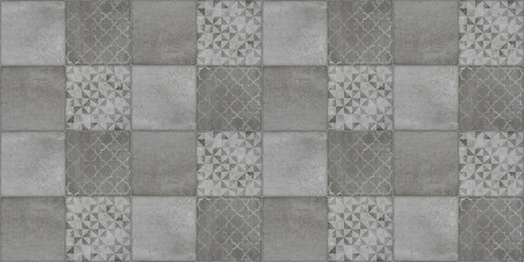 Gray white bright grunge seamless vintage retro geometric square mosaic motif cement concrete stone tiles texture background