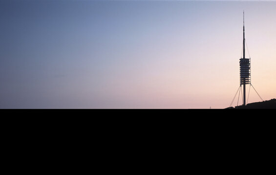 Landscape at dusk with Collserola, communication Tower, Barcelona, Spain.