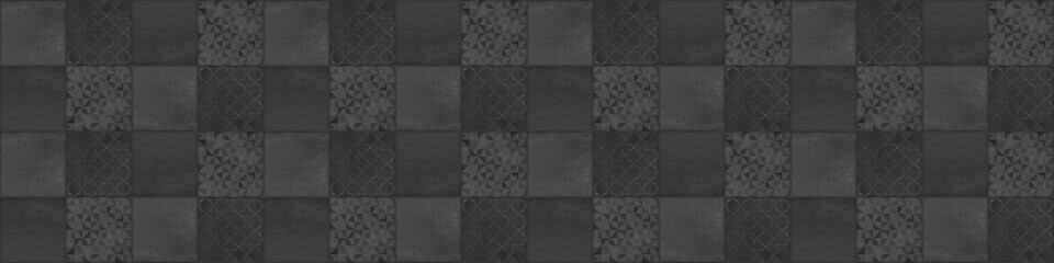 Black anthracite dark grunge seamless vintage retro geometric square mosaic motif cement concrete...