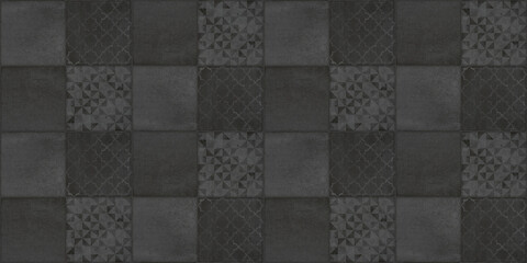 Black anthracite dark grunge seamless vintage retro geometric square mosaic motif cement concrete...