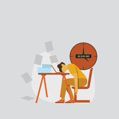 Fototapeta premium modern flat people character. young men are exhausted from overwork and struggling with deadlines, deadline concept. ideal for websites, landing pages, UI, mobile applications