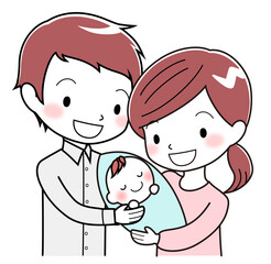 赤ちゃんを抱っこする夫婦　家族