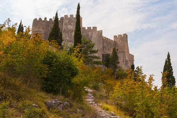 Fototapeta na wymiar View of the historic Castle of herceg Stjepan (Old Blagaj Fort) in Blagaj. Bosnia and Herzegovina