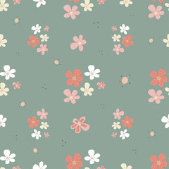 Sakura flower pattern. Vector endless structure on grey-blue background. For fabric, bed linen, textile, wrapping paper, clothes