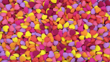 Fototapeta na wymiar Valentines day festive background with heap of colored hearts