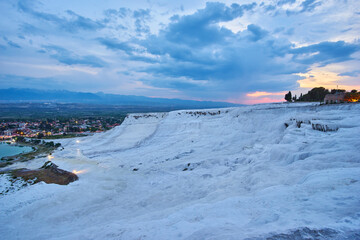 landscape of pamukkale, turkey. Sunset