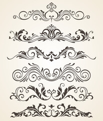 Fototapeta premium Collection of vintage style flourishes elements for design. set