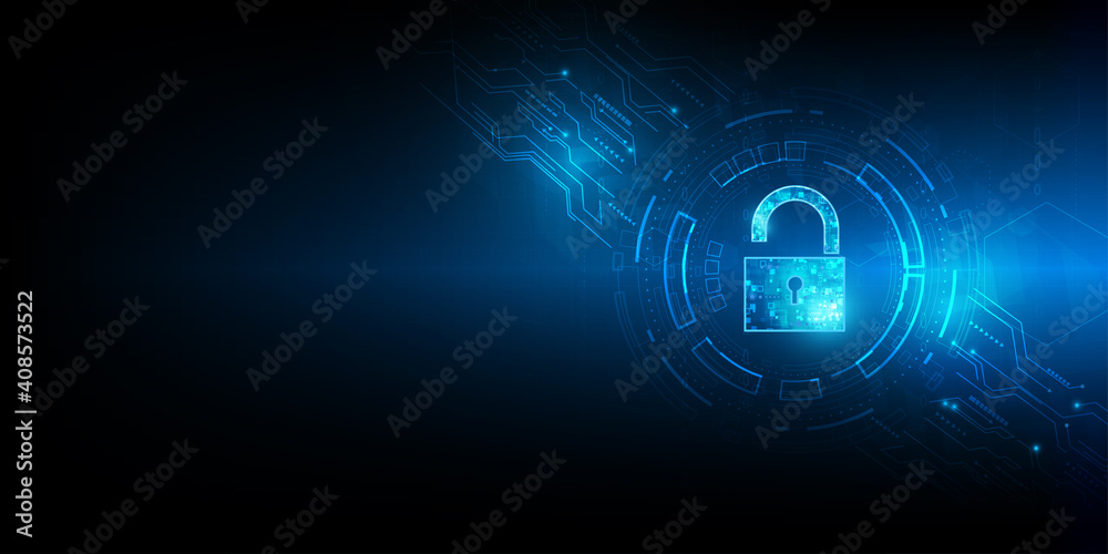 Poster cyber security concept. shield with keyhole icon on digital data background. illustrates cyber data 