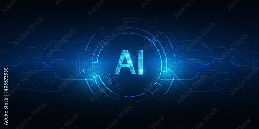 Fototapete abstract futuristic digital and technology on dark blue color background. ai(artificial intelligence