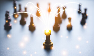 business success concept with chess, One chess pieces staying against full set of chess pieces....