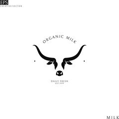 Scottish highland cow. Organic milk logo 