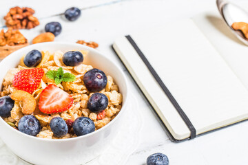 crunchy flakes with blueberries various yogurts healthy breakfast (1)