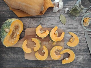 Cutting a pumpkin at home