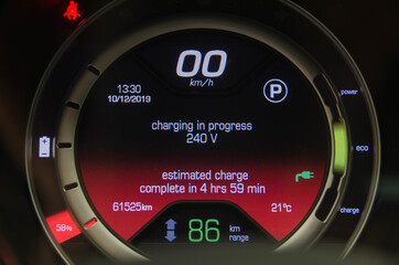 Electric Vehicle Charging Information Display Dashboard. Led Speedometer With Indicators