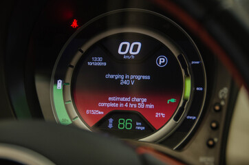 Electric Vehicle Charging Information Display Dashboard. Led Speedometer With Indicators