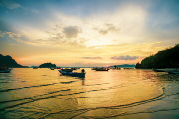 Beautiful twilight at Koh Teab , crab conservation bank, Chumphon, Thailand