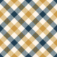 Wall murals Blue gold Gingham plaid pattern in blue and gold. Pixel vichy diagonal check plaid graphic for shirt, dress, skirt, tablecloth, or other modern spring, summer, autumn textile print.