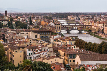Obraz premium Aerial view of Florence, Italy. Ponte Vecchio (Old Bridge) and other bridges over the Arno River.