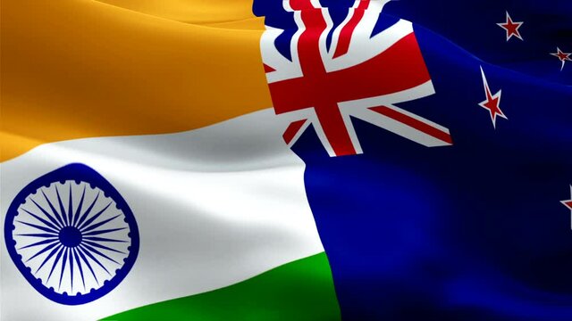 Indian and New Zealand flag waving video in wind footage Full HD. Indian vs New Zealand flag waving video download. New Zealand Flag Looping Closeup 1080p Full HD 1920X1080 footage. India New Zealand 