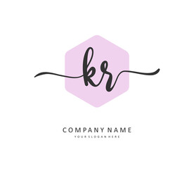 KR Initial letter handwriting and signature logo. A concept handwriting initial logo with template element.