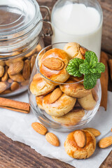 homemade almond cookies shabby wooden table background (3)
