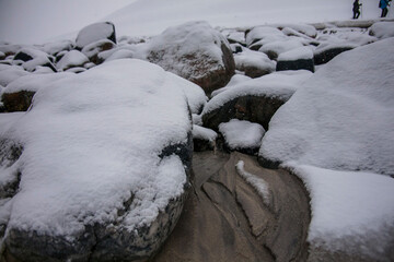 Winter in Bleik Beach, Lofoten Islands, Northern Norway