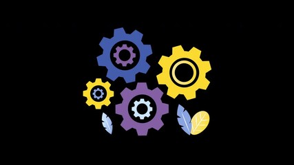 Mechanism gears close rotating motion graphic. Gears turning process. Process, working, procedure, connection, cooperation concept animation. Loopable animation with alpha channel.