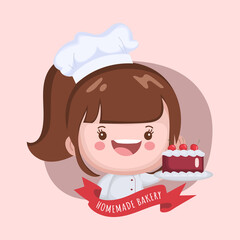 Woman cute chef is cooking character. Hand drawn vector illustration.	
