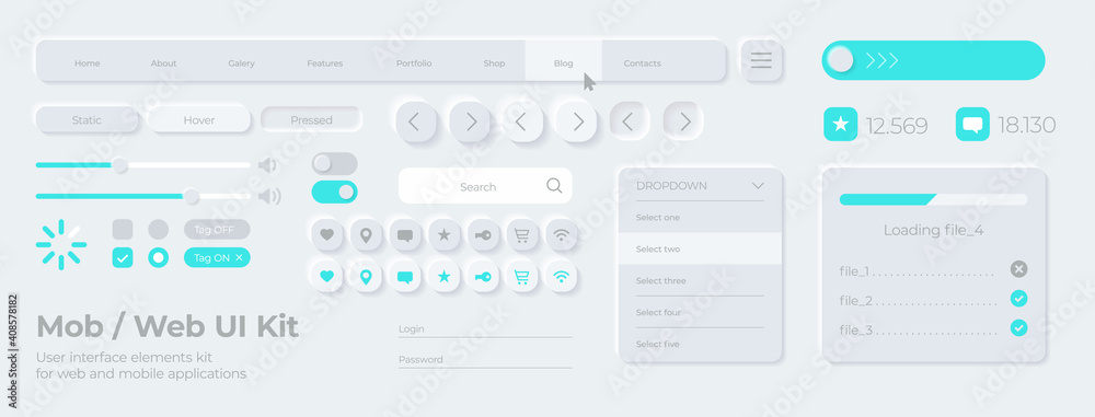 Fototapete vector ui ux kit for mobile applications, web and social media. universal user interface template wi