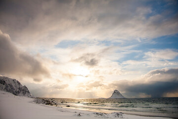 Winter in Bleik Beach, Lofoten Islands, Northern Norway