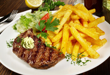 Grilled Beef Steak with French Fries