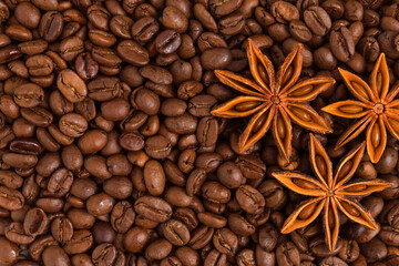 top view star anise coffee beans