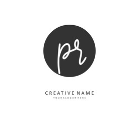 PR Initial letter handwriting and signature logo. A concept handwriting initial logo with template element.