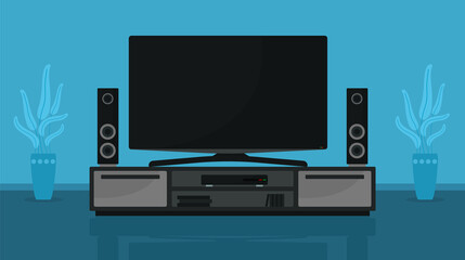 TV zone design. Living room interior with furniture, TV and shelf. Vector illustration.