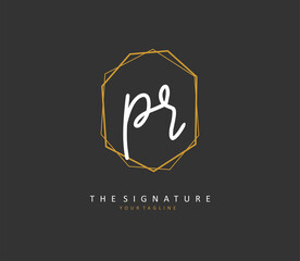 PR Initial letter handwriting and signature logo. A concept handwriting initial logo with template element.