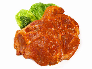 Marinated Pork Steaks - Isolated on white Background