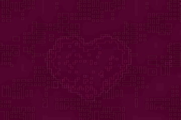 abstract background with lines. pink valentine heart. Ornate glow stylish backdrop in dark purple and pink colors for festive card. Cool creative jewellery design great for layout of invitation. 