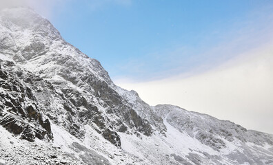 Fototapeta na wymiar Tatra mountains on a snowy day, Tatra National Park, Poland.