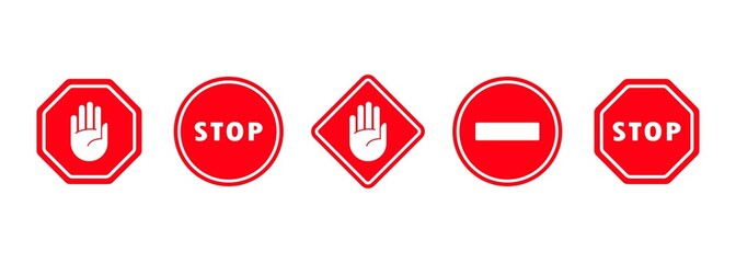 Traffic stop signal icon set. Warning and attention. Vector on isolated white background. EPS 10