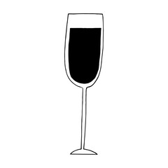 glass of wine icon, sticker. sketch hand drawn doodle style. monochrome minimalism. drink, alcohol, menu.