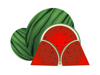 Fresh and juicy whole watermelons and slices. Concept for logo label and banner
