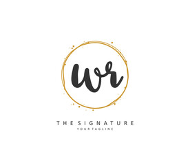 WR Initial letter handwriting and signature logo. A concept handwriting initial logo with template element.