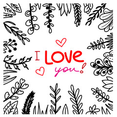 Vector illustration Amazing quote - phrase - confession for St.Valintines Day with funny plants